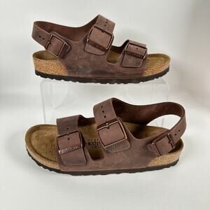 Birkenstock Milano Slingback Heel Strap Sandal in Brown Habana Leather Sz 37